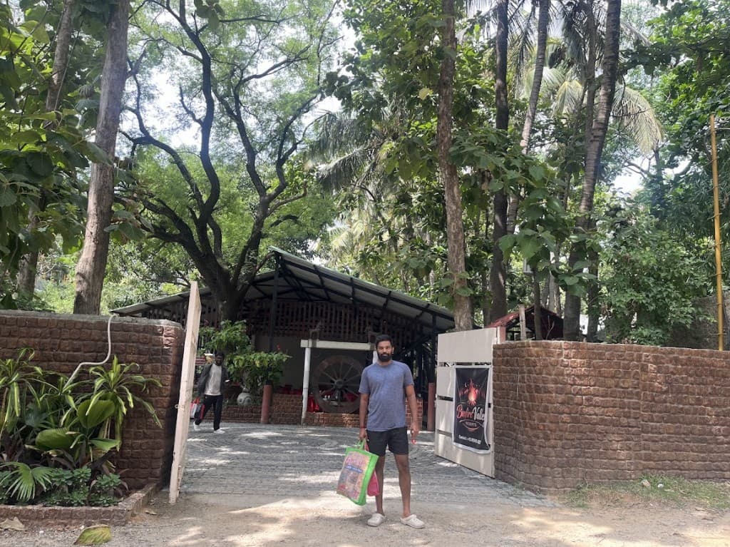 At a green gate after a drive.